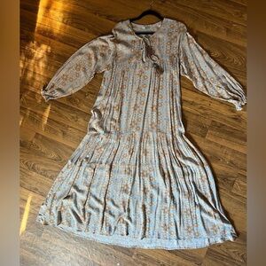 Dress Forum Baby Blue and Copper Patterned Maxi-Dress